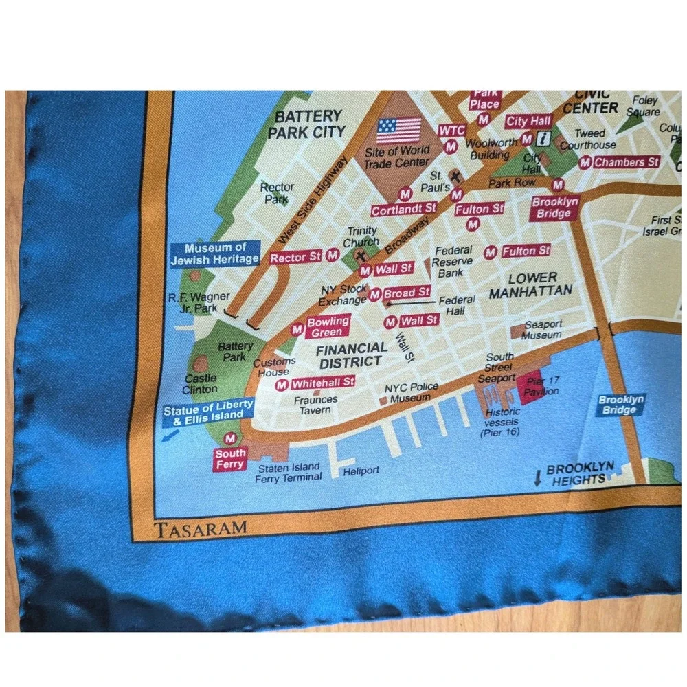 TASARAM Scarf Women Silk NYC Map Manhattan Brooklyn Travel Souvenir Urban City